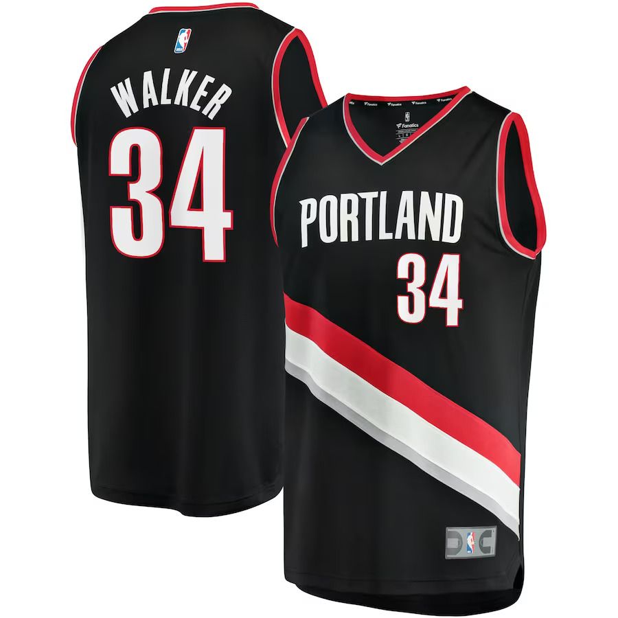 Men Portland Trail Blazers #34 Jabari Walker Fanatics Branded Black Icon Edition Fast Break Replica NBA Jersey